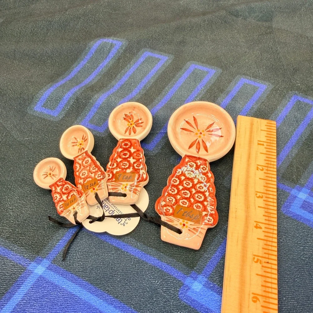 Temp-tations by Tara Old World Orange Topiary Ceramic Measuring Spoons Set NWT